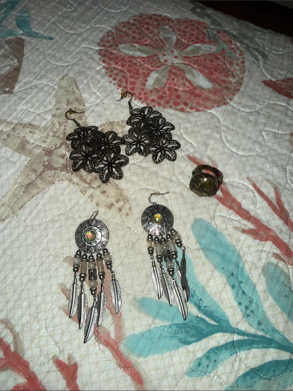 Boho Silver-Tone Feather Dangle Earrings with Iridescent Accent